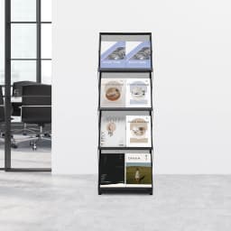 4-Tier Brochure Display Rack Floor Standing Foldable Magazine Stand Modern Iron A3 Book Shelf Black Grid style