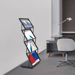 4-Tier Brochure Display Rack Floor Standing Foldable Magazine Stand Modern Iron A3 Book Shelf Black Grid style
