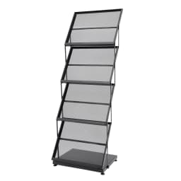 4-Tier Brochure Display Rack Floor Standing Foldable Magazine Stand Modern Iron A3 Book Shelf Black Grid style