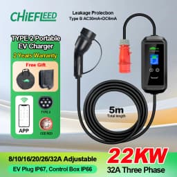 Chiefleed EV Charger 32A 22KW Type2 Cable 3Phase EVSE Wallbox Tuya APP Fast Charging Station For Electric Vehicle 5M