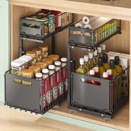 Slide-Out Storage Rack Cabinet Pull-Out Storage Basket Height Adjustable Kitchen Storage Rack 2 Tier Spice Rack Cutlery Rack