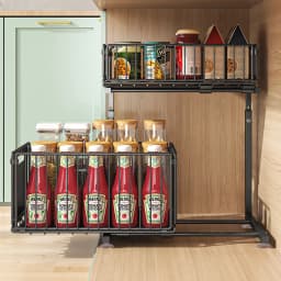 Slide-Out Storage Rack Cabinet Pull-Out Storage Basket Height Adjustable Kitchen Storage Rack 2 Tier Spice Rack Cutlery Rack