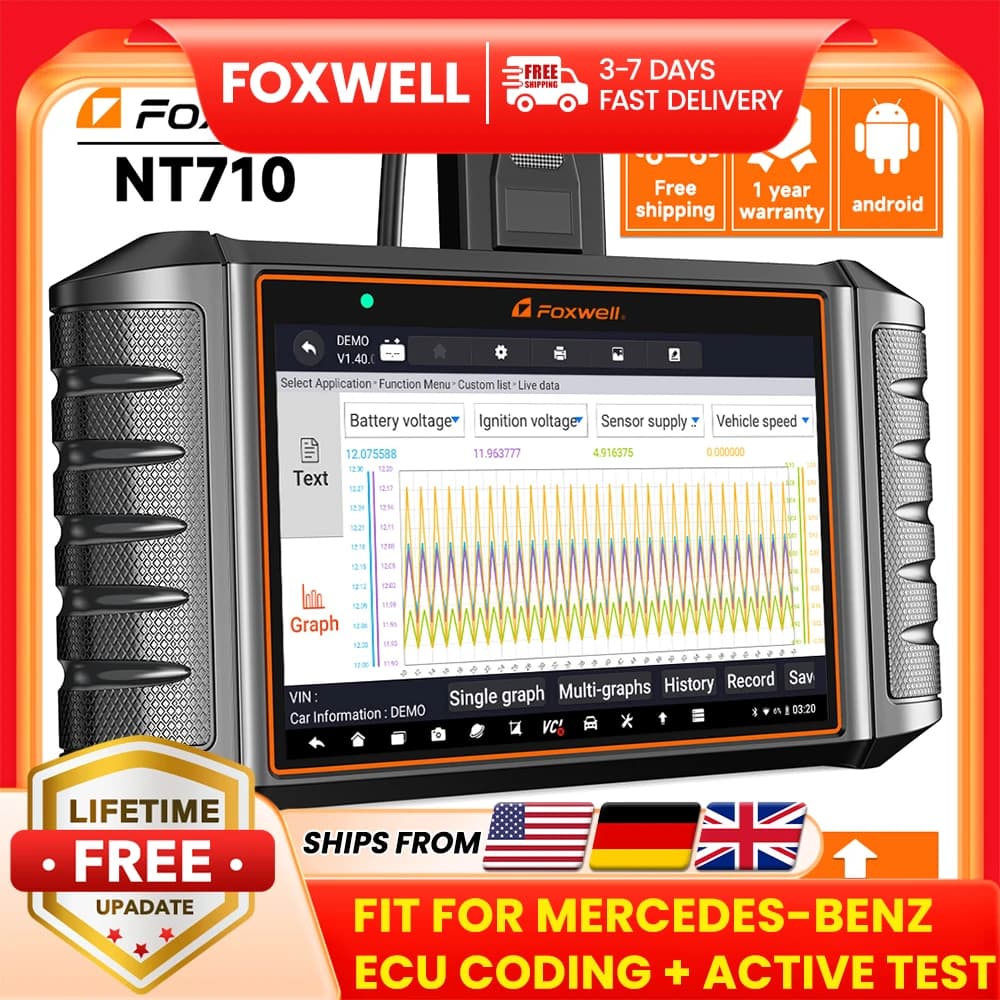 FOXWELL NT710 Fit for Mercedes-Benz OBD2 Scanner Full System Diagnostic Scan Tool Bidirectional Control All Free Resets Scanner