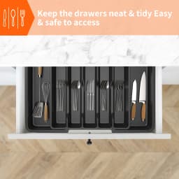 Cutlery Tray Utensil Drawer Organiser, Expandable Storage Tray for Kitchen,with 6 to 8 Compartments Large Capacity,Black