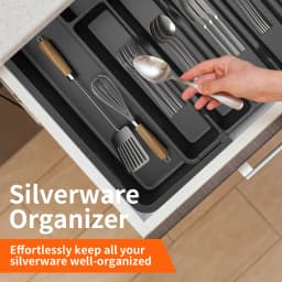 Cutlery Tray Utensil Drawer Organiser, Expandable Storage Tray for Kitchen,with 6 to 8 Compartments Large Capacity,Black