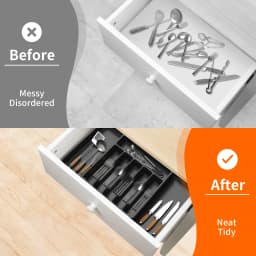Cutlery Tray Utensil Drawer Organiser, Expandable Storage Tray for Kitchen,with 6 to 8 Compartments Large Capacity,Black