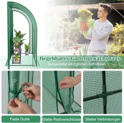Foil Greenhouse with Flower Shelf,Tomato Greenhouse with PE Grid Film,Greenhouse with 2 Roll-up Doors,198.5 x 98 x 215 cm,Green