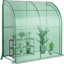 Foil Greenhouse with Flower Shelf,Tomato Greenhouse with PE Grid Film,Greenhouse with 2 Roll-up Doors,198.5 x 98 x 215 cm,Green