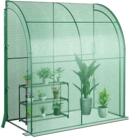 Foil Greenhouse with Flower Shelf,Tomato Greenhouse with PE Grid Film,Greenhouse with 2 Roll-up Doors,198.5 x 98 x 215 cm,Green