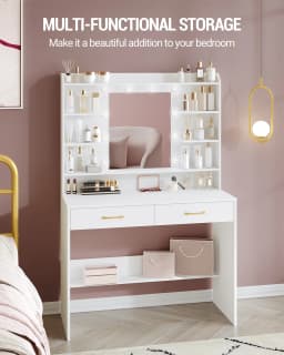 Dressing Table with Mirror, Dressing Table with Shelves and 2 Drawers, for Bedroom, Living Room, Adjustable Brightness, White