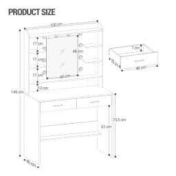 Dressing Table with Mirror, Dressing Table with Shelves and 2 Drawers, for Bedroom, Living Room, Adjustable Brightness, White