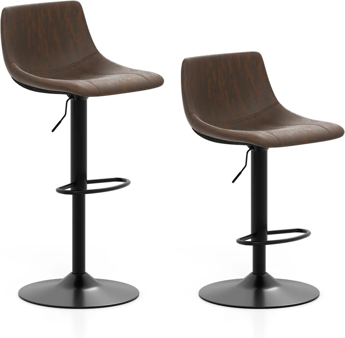 Set of 2 Bar Stools, Bar Chairs 60-82 cm Height Adjustable, Swivel Stool with Backrest & Footrest