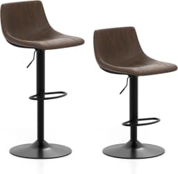 Set of 2 Bar Stools, Bar Chairs 60-82 cm Height Adjustable, Swivel Stool with Backrest & Footrest