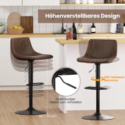 Set of 2 Bar Stools, Bar Chairs 60-82 cm Height Adjustable, Swivel Stool with Backrest & Footrest