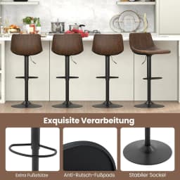 Set of 2 Bar Stools, Bar Chairs 60-82 cm Height Adjustable, Swivel Stool with Backrest & Footrest