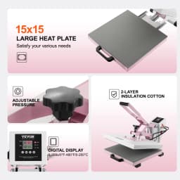 SucceBuy Heat Press 15 x 15 in Heat Press Machine Slide Out Heat Transfer Machine Fast Even Heating 2-Layer Insulation Cotton
