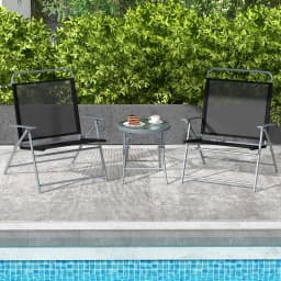 3pcs Patio Folding Table Chair Set Extra-Large Seat Metal Frame Portable Outdoor