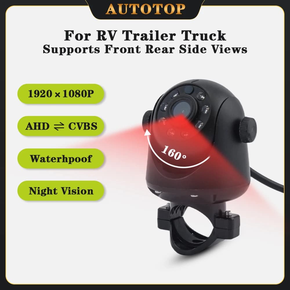 AUTOTOP 1920×1080P AHD Car Front Rear Side Views Camera For RV Trailer Truck, IR LEDs 3D Night Vision, Waterproof 160°Wide Angle