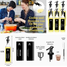 6/12-Pack 250ml Glass Oil & Vinegar Dispenser Bottles | High Clarity with Black Labels, Leakproof Kitchen Storage for Liquids