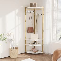 Corner Coat Rack with Shoe Bench and 6 Double Hooks Corner Hall Tree Storage Organizer Shoe Bench Shelf for Entryway Hallway