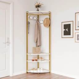 Corner Coat Rack with Shoe Bench and 6 Double Hooks Corner Hall Tree Storage Organizer Shoe Bench Shelf for Entryway Hallway