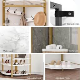 Corner Coat Rack with Shoe Bench and 6 Double Hooks Corner Hall Tree Storage Organizer Shoe Bench Shelf for Entryway Hallway