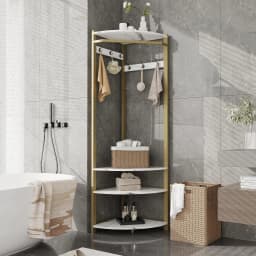 Corner Coat Rack with Shoe Bench and 6 Double Hooks Corner Hall Tree Storage Organizer Shoe Bench Shelf for Entryway Hallway