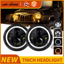 UNISHINE Universal 7 Inch Led Car Motorcycle Headlight 2Color DRL H4 Headlamp Amber Turn Signal For Harley Honda 12V 24V off-road use