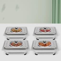 4 Pcs Chafer Pan Buffet Tray with Lid Chafing Trays Rectangular Chafing Dish Warmer Pan Tray Chafer
