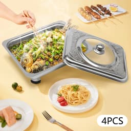 4 Pcs Chafer Pan Buffet Tray with Lid Chafing Trays Rectangular Chafing Dish Warmer Pan Tray Chafer
