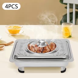 4 Pcs Chafer Pan Buffet Tray with Lid Chafing Trays Rectangular Chafing Dish Warmer Pan Tray Chafer