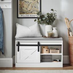 Sobuy Fsr153-W Shoe Bench with Seating Surface Narrow Seating Bench with Storage Plank Bench with Sliding Doors Shoe Chest Seating Dresser