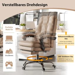 Ergonomic Office Chair with Retractable Footrest, Executive Chair with Adjustable High Backrest