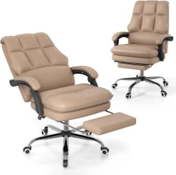 Ergonomic Office Chair with Retractable Footrest, Executive Chair with Adjustable High Backrest