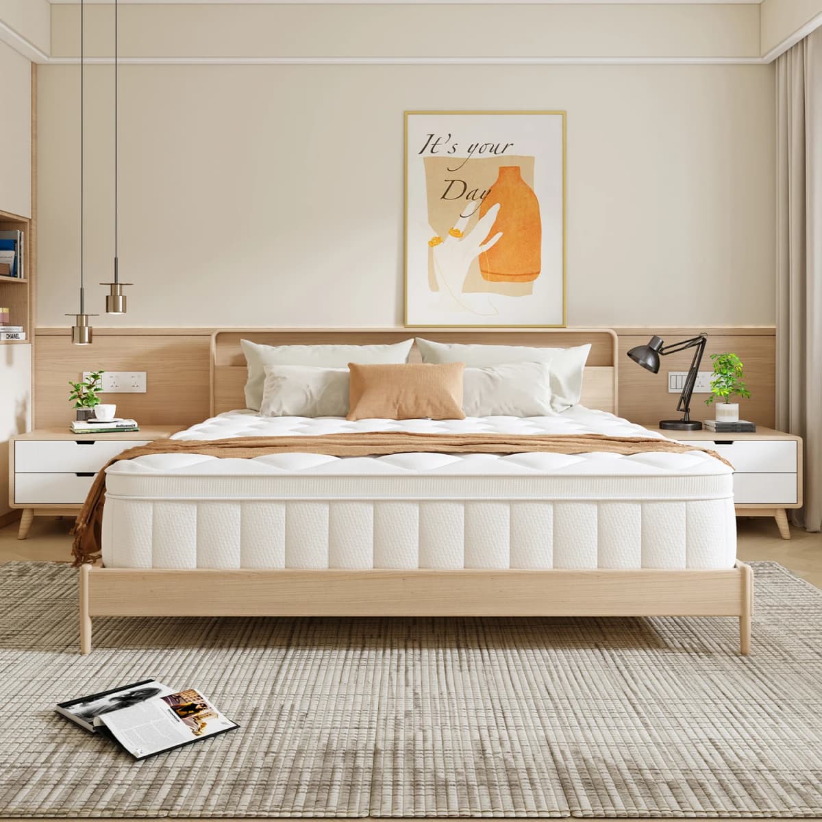 AUTHMIC 7-Zone Pocket Spring Mattress 25cm Thick Medium Firm Hybrid Breathable Anti-Mite Noiseless Bed for Adults Sleep Support