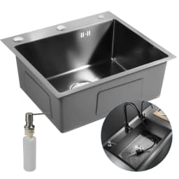 Sink Matte Black 45.5020cm Kitchen Sink Stainless Steel with Soap Dispenser, Sink Kitchen Set Built-in Sink with Drain and Pipe
