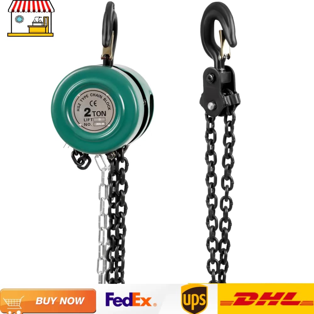 Hand Chain Hoist 2 Ton 9.51ft Manganese Steel Industrial Manual Lifting Tool with Rotating Buckle
