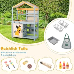 2-in-1 Children's Outdoor Mud Kitchen with Bag&Baskets,Board&Accessories,with Removable Sink,for Children from 3 Years