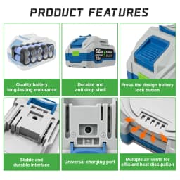 Kamolee 18V 5000mAh Lithium-Ion Battery with 2 Batteries, Suitable for Kamolee Power Tools