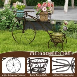 Metal Plant Stand, Bicycle Design, Flower Rack with 3 Baskets, Flower Stand with Decorative Wheels (Bronze)