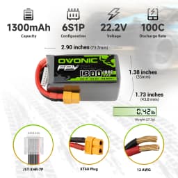 Ovonic 4S LiPo Battery Pack 1300mAh 100C 14.8V with XT60 Plug for FPV Protek 35 Racing Drone(4Packs)