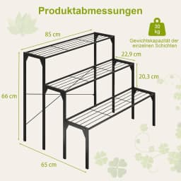3-Tier Metal Flower Stairs, Flower Shelf, Plant Stand, Plant Shelf, Plant Stairs, Plant Pots, Load Capacity up to 30 kg,Black