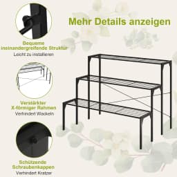 3-Tier Metal Flower Stairs, Flower Shelf, Plant Stand, Plant Shelf, Plant Stairs, Plant Pots, Load Capacity up to 30 kg,Black