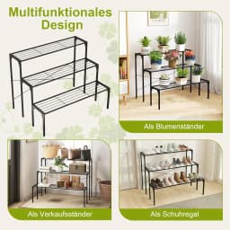 3-Tier Metal Flower Stairs, Flower Shelf, Plant Stand, Plant Shelf, Plant Stairs, Plant Pots, Load Capacity up to 30 kg,Black