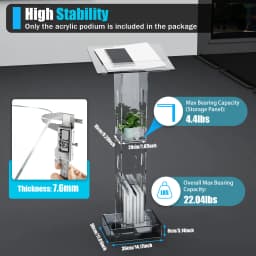 Clear Acrylic Podium with LED Light Base, 22.04 lbs Max Capacity, Easy Assembly, Clean Surface, Ideal for Presentations and