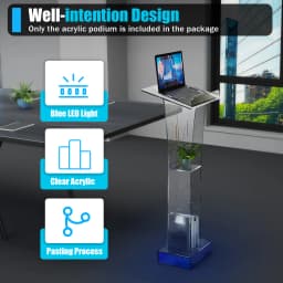 Clear Acrylic Podium with LED Light Base, 22.04 lbs Max Capacity, Easy Assembly, Clean Surface, Ideal for Presentations and