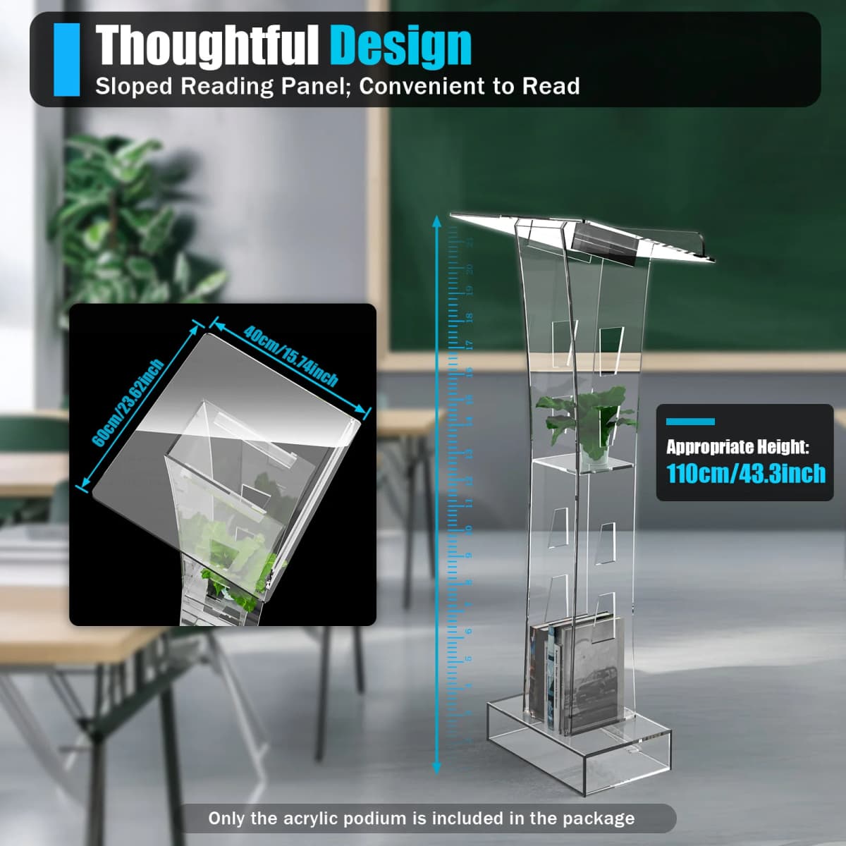 Clear Acrylic Podium with LED Light Base, 22.04 lbs Max Capacity, Easy Assembly, Clean Surface, Ideal for Presentations and
