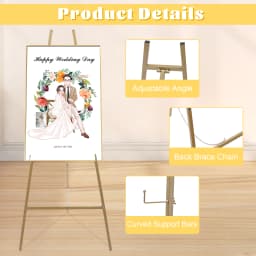 Roadway Wedding Easel Stand, Gold Steel Pipe Frame, Minimalistic Style, 5kg Load Capacity, 104cm Height, Perfect for Wedding