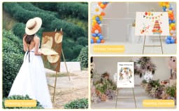 Roadway Wedding Easel Stand, Gold Steel Pipe Frame, Minimalistic Style, 5kg Load Capacity, 104cm Height, Perfect for Wedding