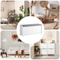 SoBuy FSR86-W storage bench with upholstered cushion, low cabinet, entryway, shoe chest of drawers, with 2 sliding doors